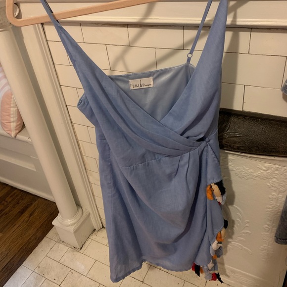 Blue wrap dress with tassels - Picture 2 of 2